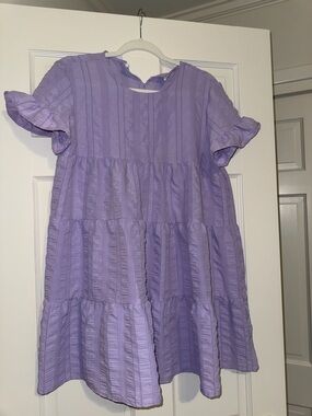 Girls' Lavender Tiered Cotton Dress